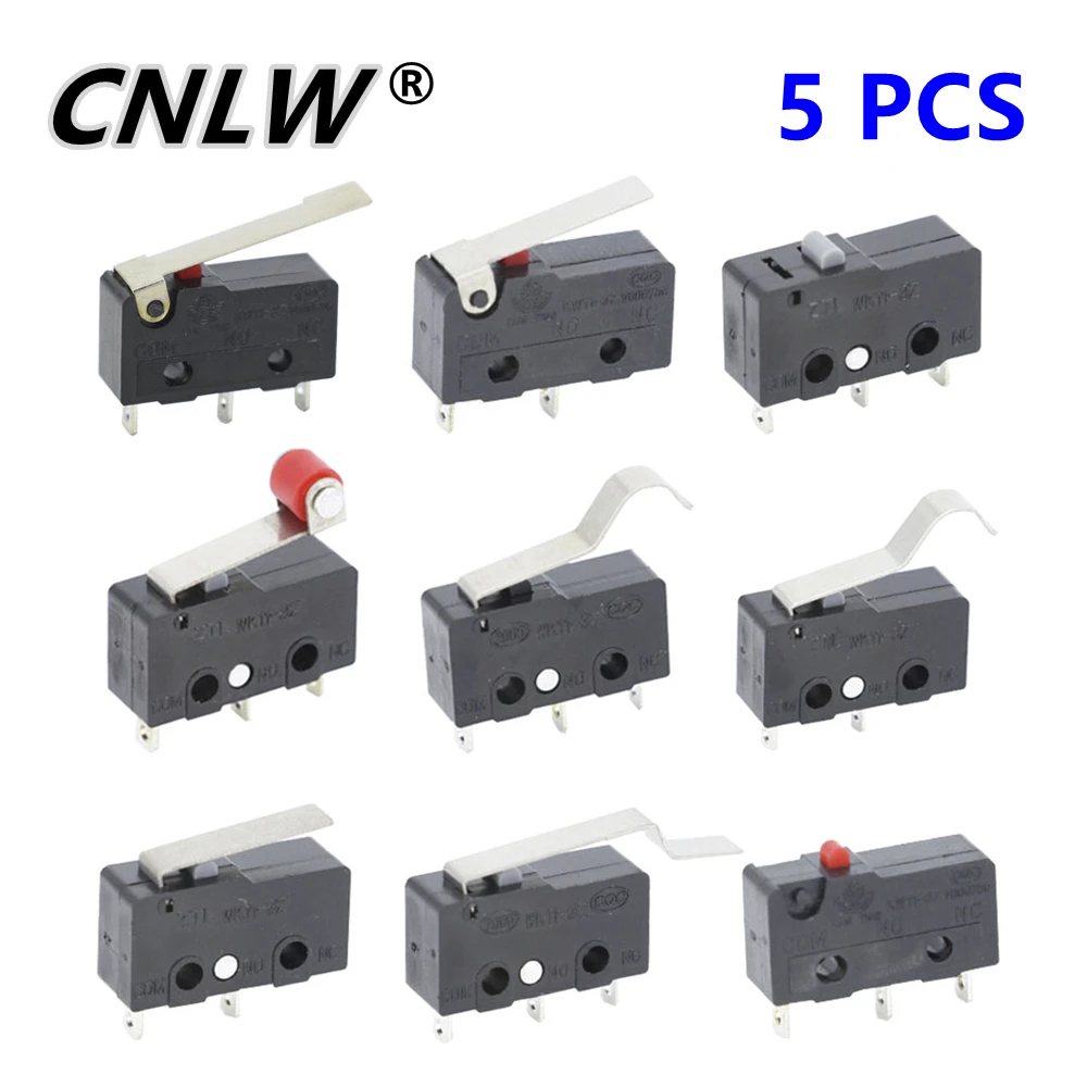 5 PCS Mini mikroprzełącznik krańcowy NO NC 3 piny PCB Zaciski SPDT 5A 125V 250V 29mm Dźwignia łuku rolkowego Mikroprzełączniki zatrzaskowe