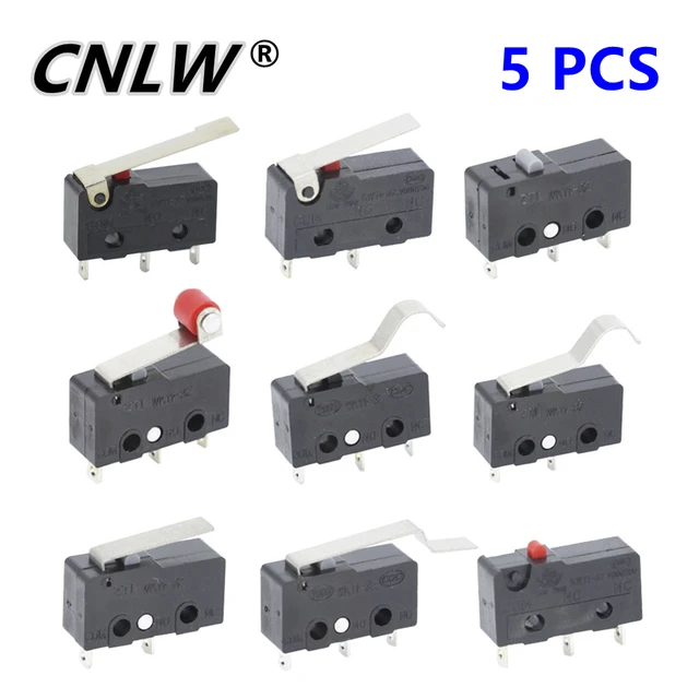 5 PCS Mini mikroprzełącznik krańcowy NO NC 3 piny PCB Zaciski SPDT 5A 125V 250V 29mm Dźwignia łuku rolkowego Mikroprzełączniki zatrzaskowe
