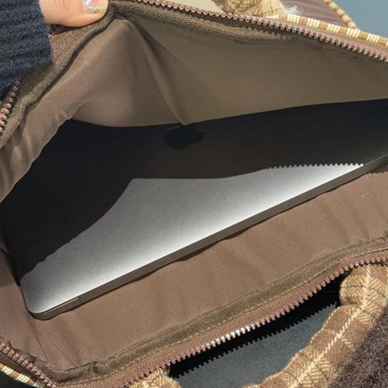 Ins Puppy Embroidery Brown Laptop Bag MacBook Air Pro 13 14 15 16 Inch Laptop Sleeve Large Capacity Shockproof Anti Fall Handbag