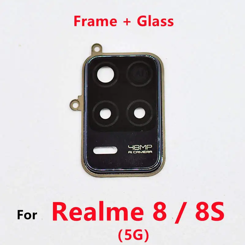 For Realme 8 5G 8S 5G Rear Back Camera Glass Lens With Cover Frame Holder Replacement Parts Realme8 Realme8S