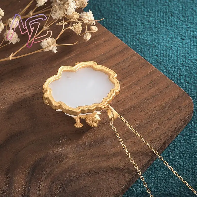 White Natural Jade Lotus Pendant Necklace Designer Carved Gemstone 18K Gold Plated Real Jewelry Gifts for Women Stone Talismans - Image 6