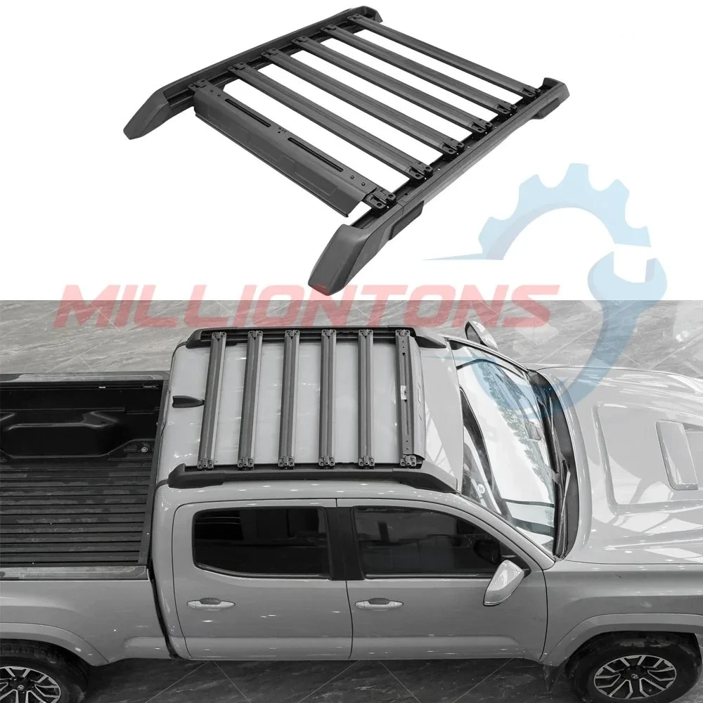 Roof Rack Platform Cross Bars Side Rails Cargo Carrier for Toyota Tacoma Double Cab 2024 2025 Pickup Heavy Duty Aluminum