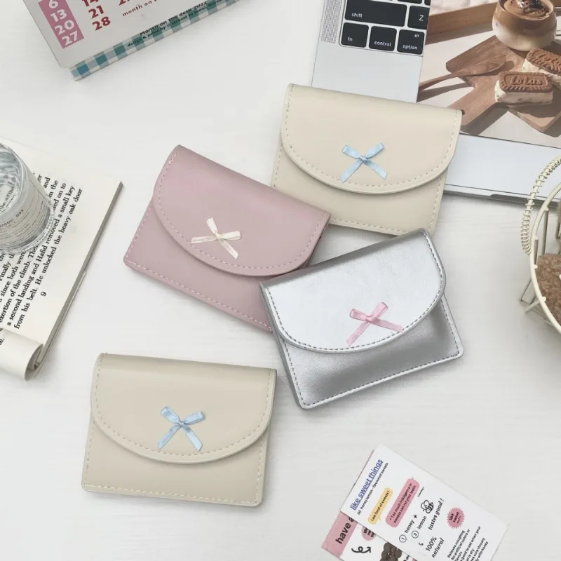 

1 Piece Simplicity Sweet Korean Photocard Storage Fashion Solid Color Bow Mini Portable Coin Bag Student ID Bank Card Purse