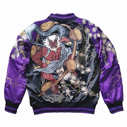 NEUE Fujin vs Raijin Lila Männer Jungen Schwere Arbeit Gestickte Sukajan Souvenir Jacke High Street Hochwertige Mäntel Herbst Frühling