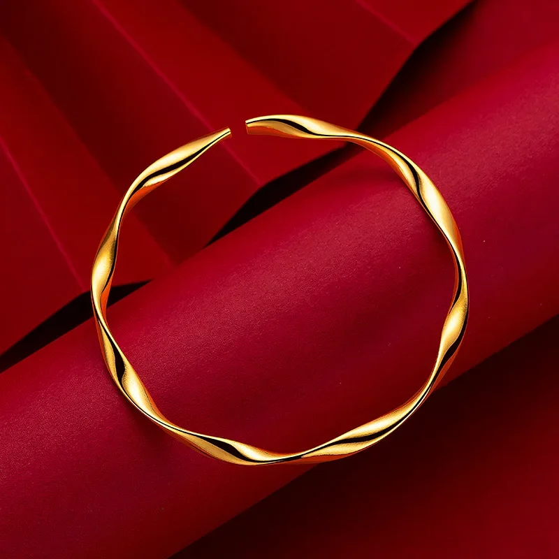 

24 К Настоящее Золото 9999 Золото Магазин того же Стиль Кольцо Мебиуса Любовь Вечный Браслет Регулируемые Модные Простые Волнистые Браслеты для Женщин