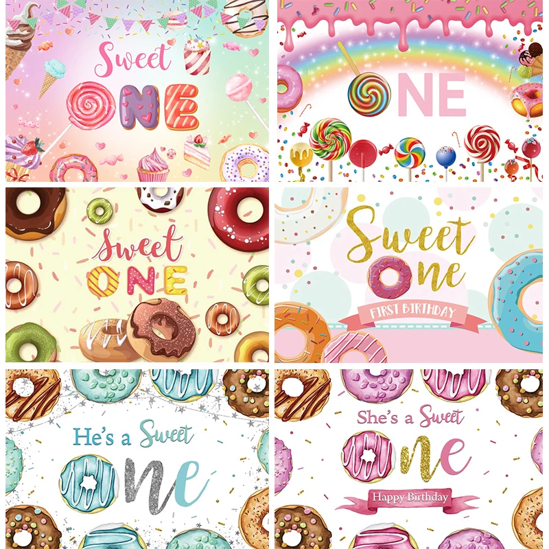 Sweet One Backdrop Candyland Theme Party Decorations Donut First Birthday Photo Background for Photography Photo Booth Props