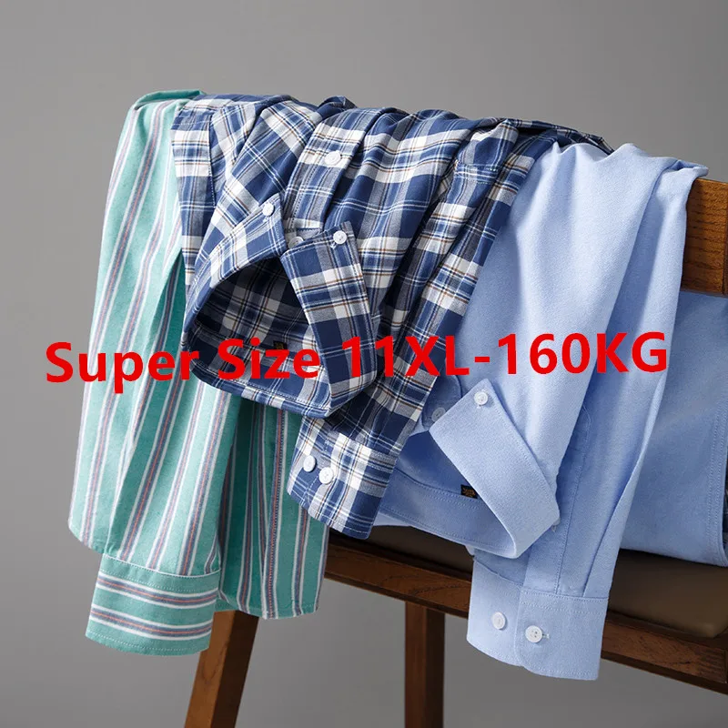 Übergroßes 11XL 10XL Oxford Herren Karohemd 100% Baumwolle Langarm Frühling Herbst Casual Einfarbig Business Social Formell 160KG