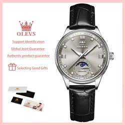 OLEVS Women's Watches 7039 Elegant Grey Dial Original Watch for Ladies Waterproof Moon Phase Automatic Mechanical Wristwatch