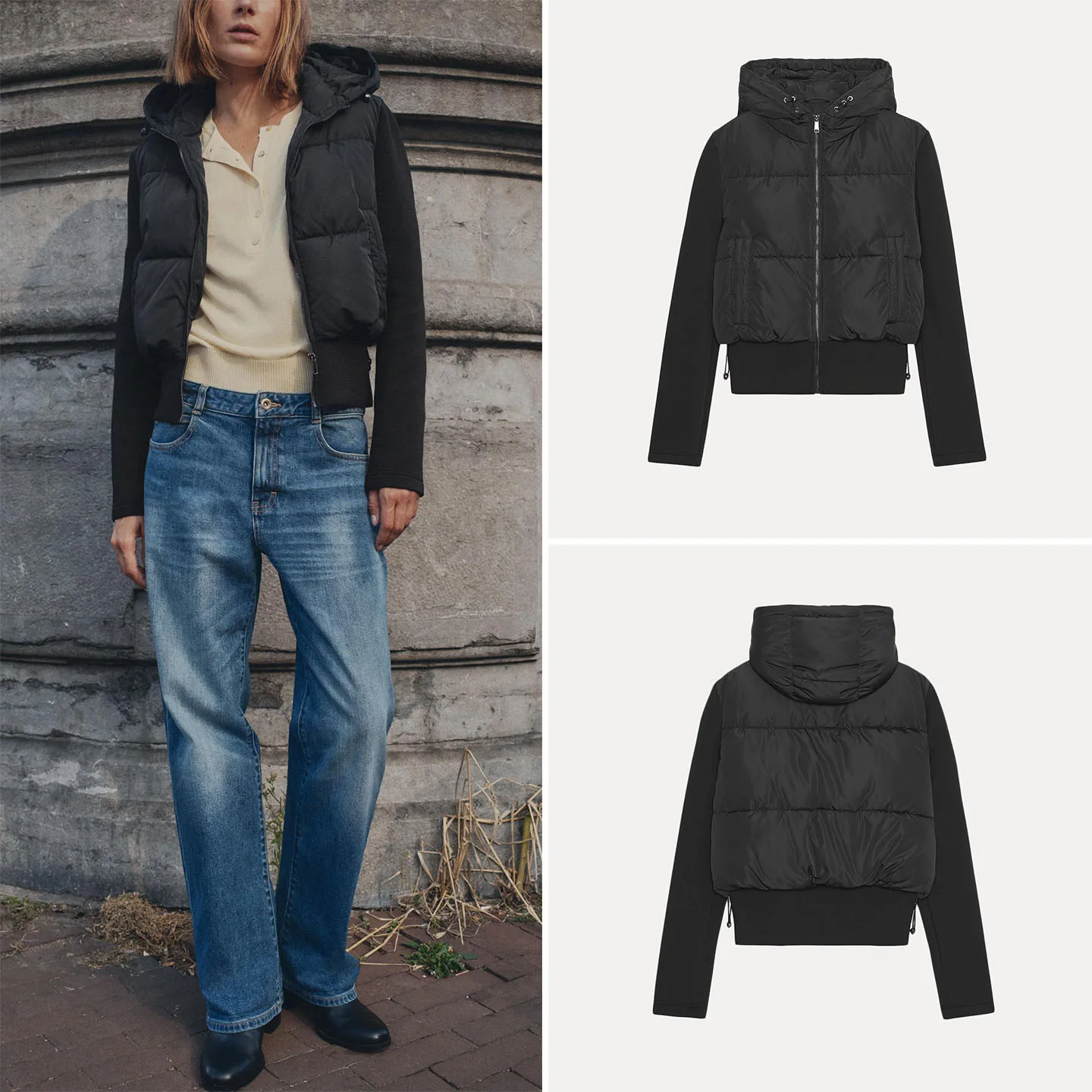 

Z 2025 New Faion Simple Cotton Jaet Women's Coat Hooded Long Sve Zipper Closure Straight Cut Commute Sle