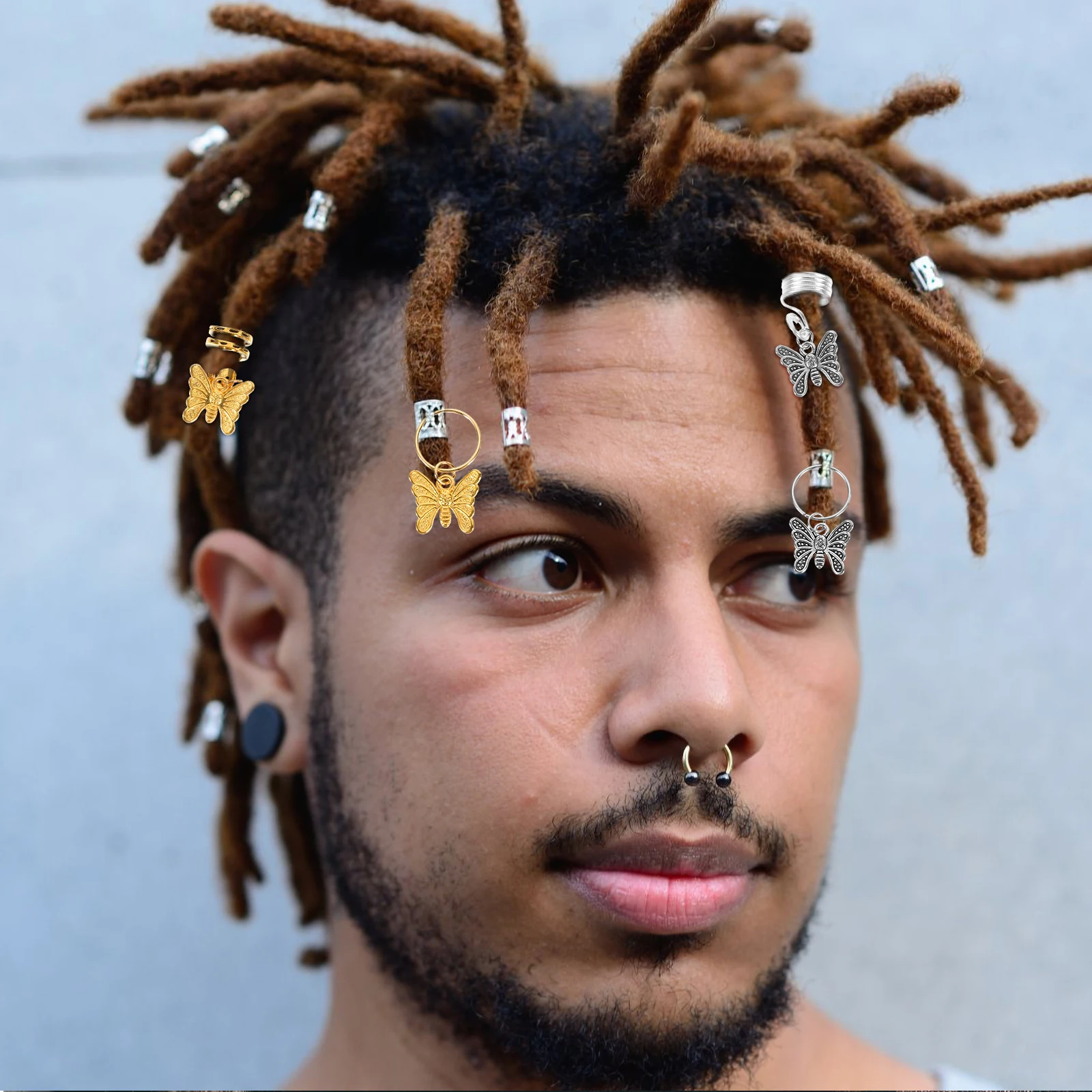 

60pcs Butterfly Jewelry For Women Dreadlocks Accessories Braids Hair Rings Decorations Metal Braid Charms Party Costume Easy