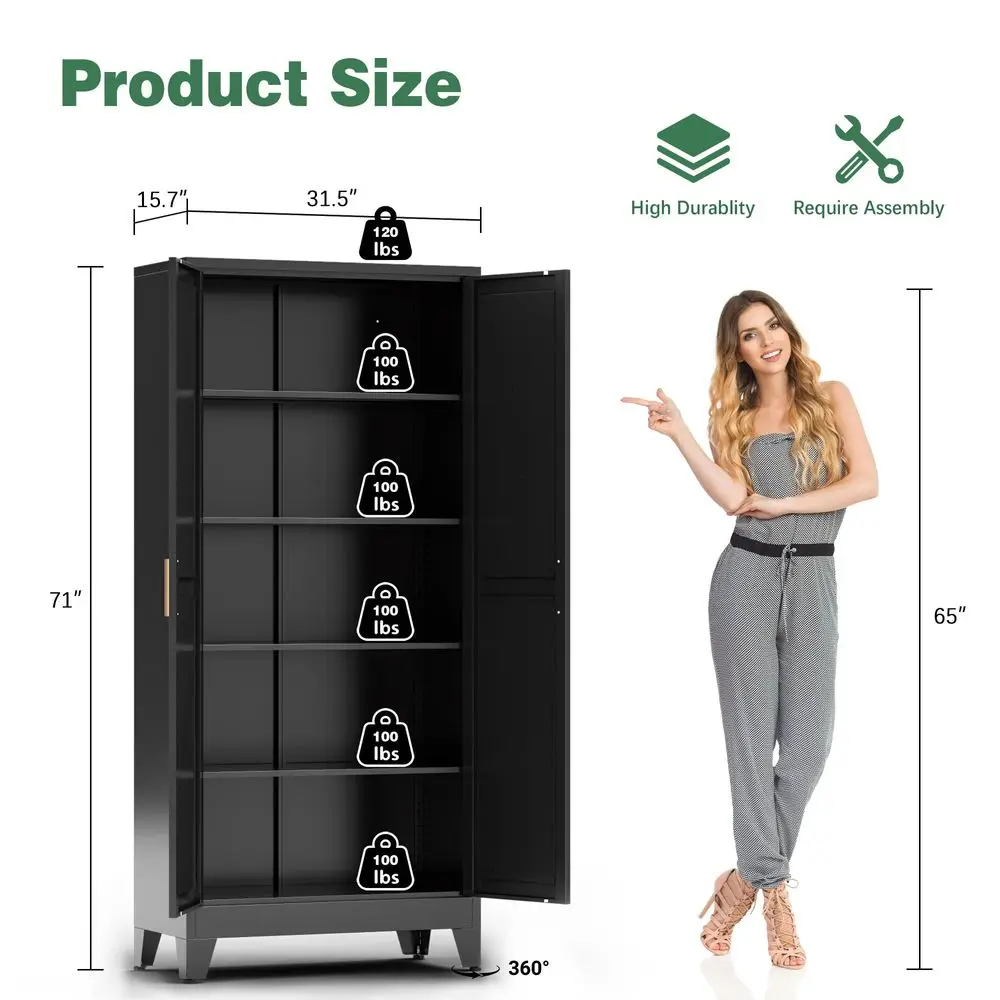 

71 Kitchen Pantry Cabinet, Metal Storage Cabinet with 2 Doors and 4 Adjustable Shelves, Farmhouse Tall Metal Pantries Cabinets