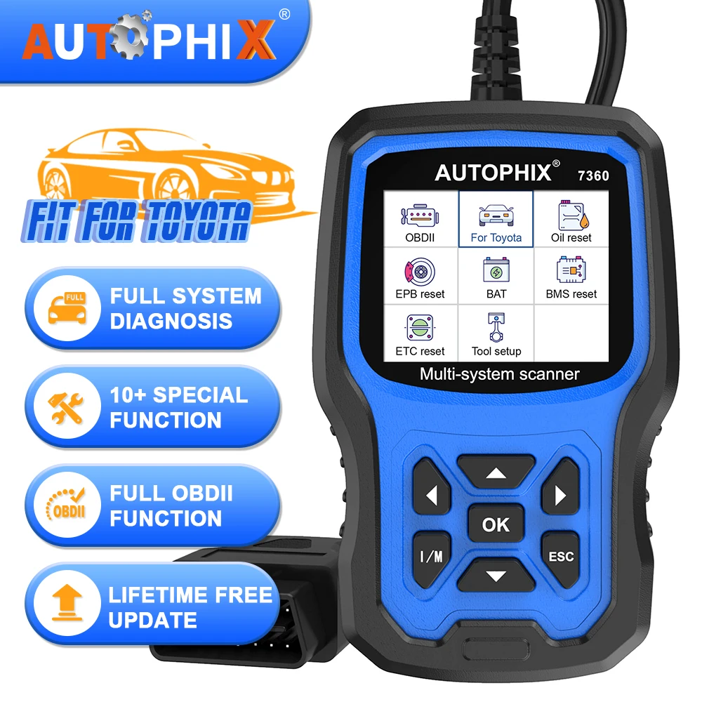 

Автомобильный диагностический сканер OBD2 AUTOPHIX 7360 для всех систем Toyota, считыватель кодов ABS EPB SRS
