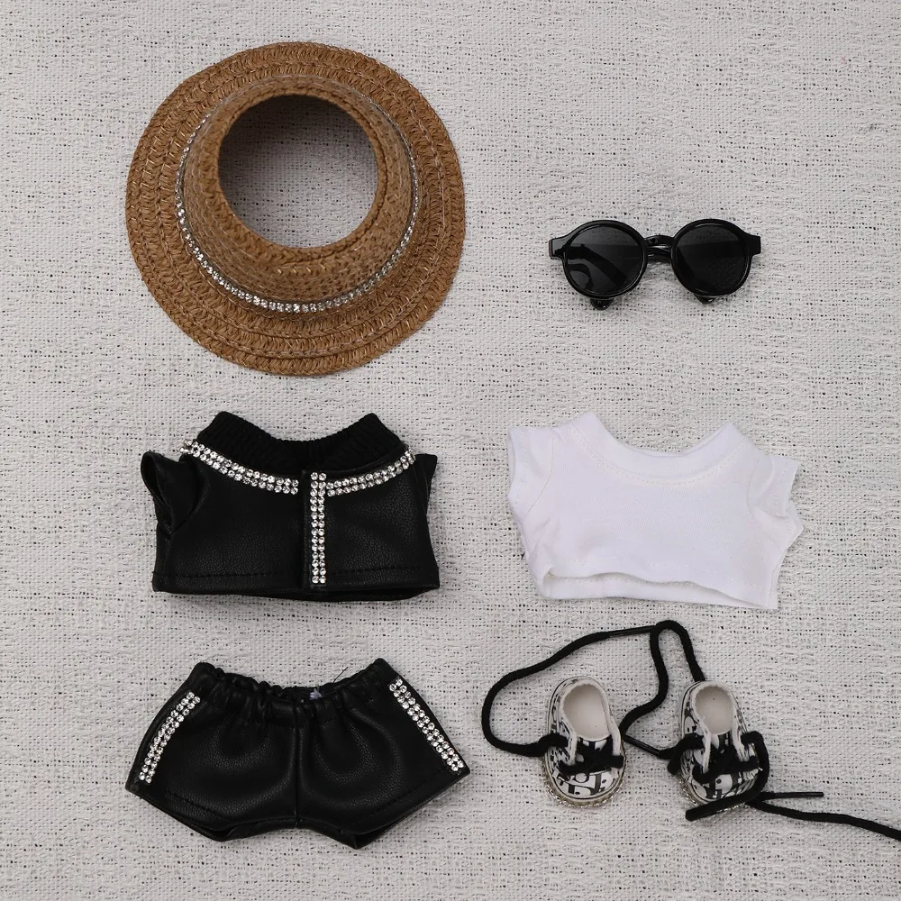 15/17 cm Puppenkleidung für Labubu Black Performance Suit Set Bekleidungszubehör Outfit Geschenke Modische trendige Puppenaccessoires