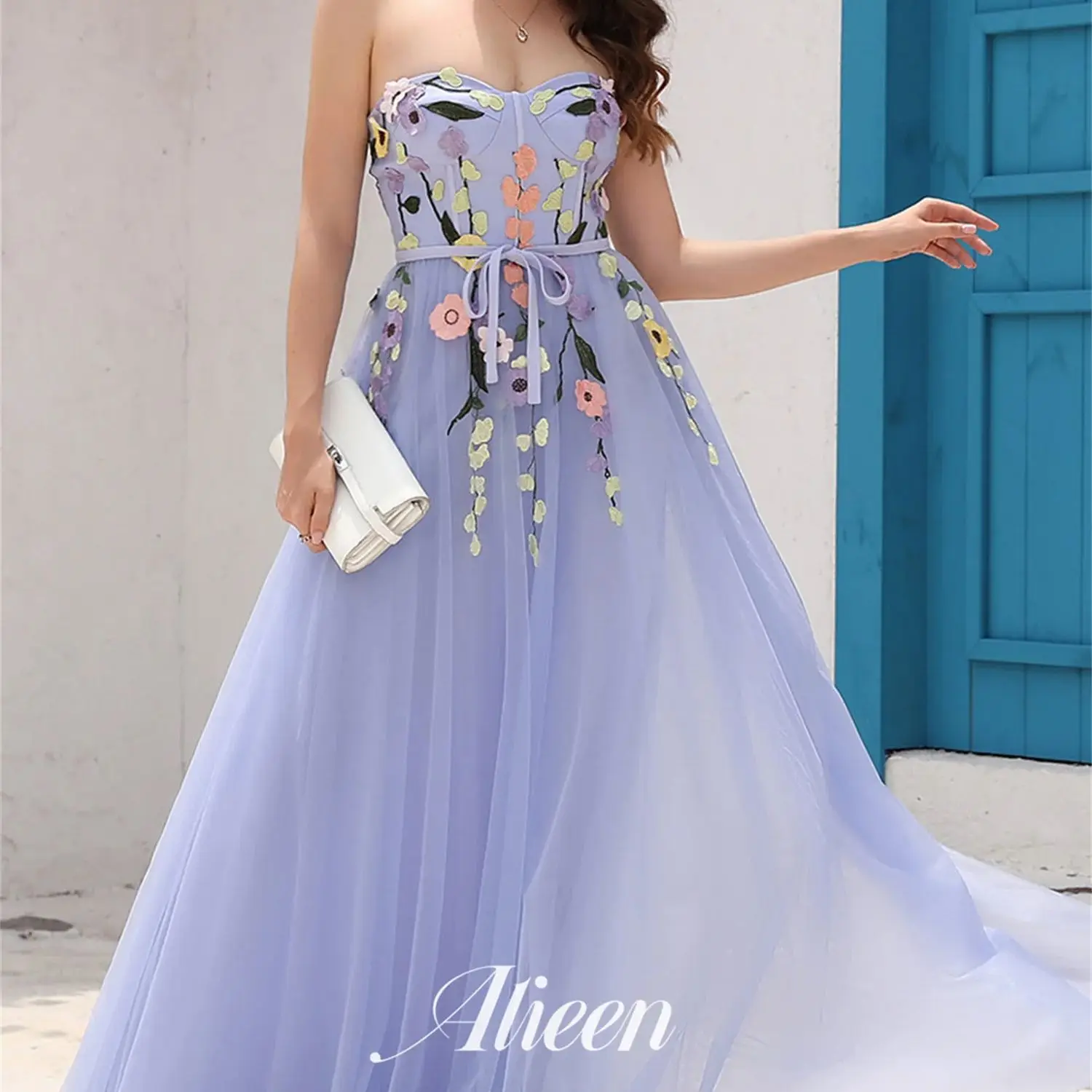 

Aileen Purple Long Dresses With Sleeves Flowers Luxury Dubai Evening Dress Nice Dresses for Women Lace Customized Sweetheart