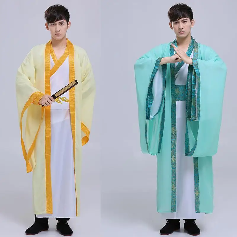 Hanfu gaya Cina pria seni bela diri retro ditingkatkan lengan panjang putih set dua potong gaun tradisional Cina