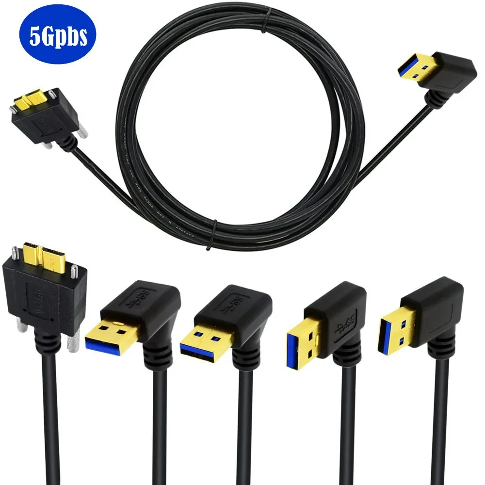 5M 3M USB 3.0 A male To Micro B Cable angle 90 Degree male With Locking Screws Data Sync Cable Cord for Camera Hard Drive HDD