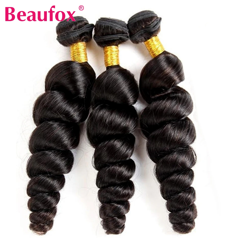 Beautfox bundel jalinan rambut manusia India 3 bundel kesepakatan bundel gelombang longgar warna alami/Jet hitam Remy bergelombang ekstensi rambut