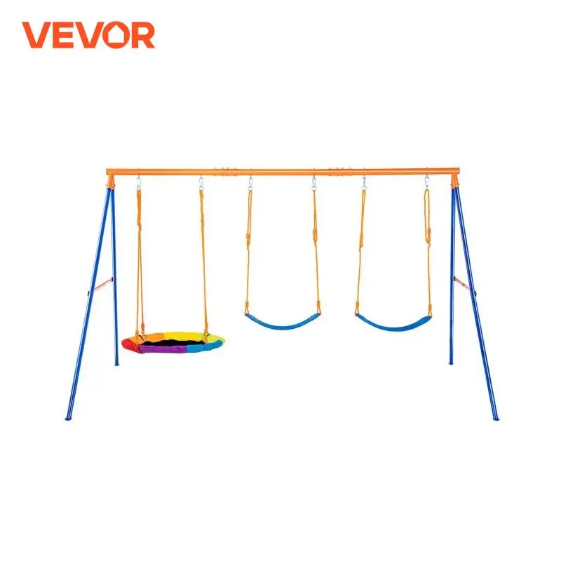 VEVOR Juegos de columpios para patio trasero, juego de columpios con capacidad de carga de 600 libras, con 1 asiento de columpio de platillo, 2 asientos de columpio con cinturón, soporte de columpio de metal con marco