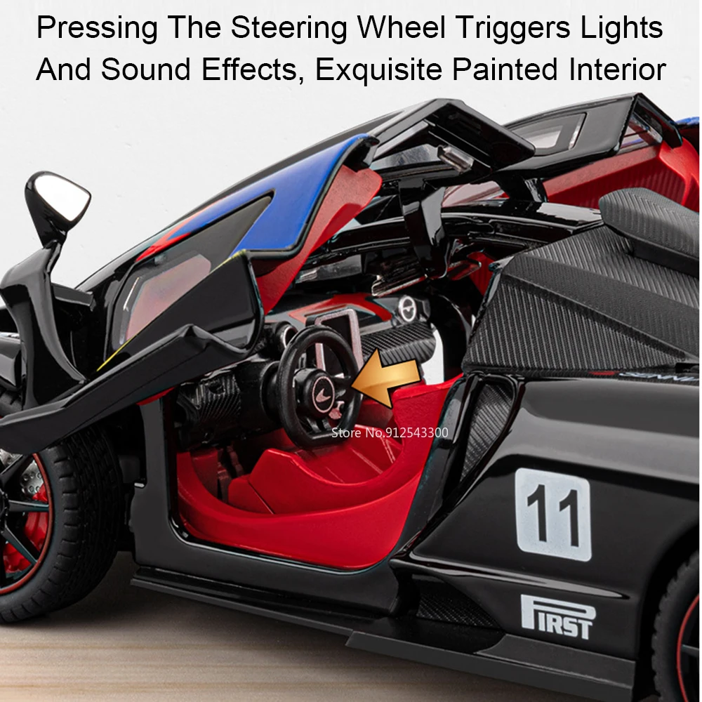 Coche deportivo Senna P1, escala 1:24, modelo de juguete de Metal fundido a presión, supercoche extraíble, absorción de impacto, modelos de vehículos en miniatura, regalos para niños