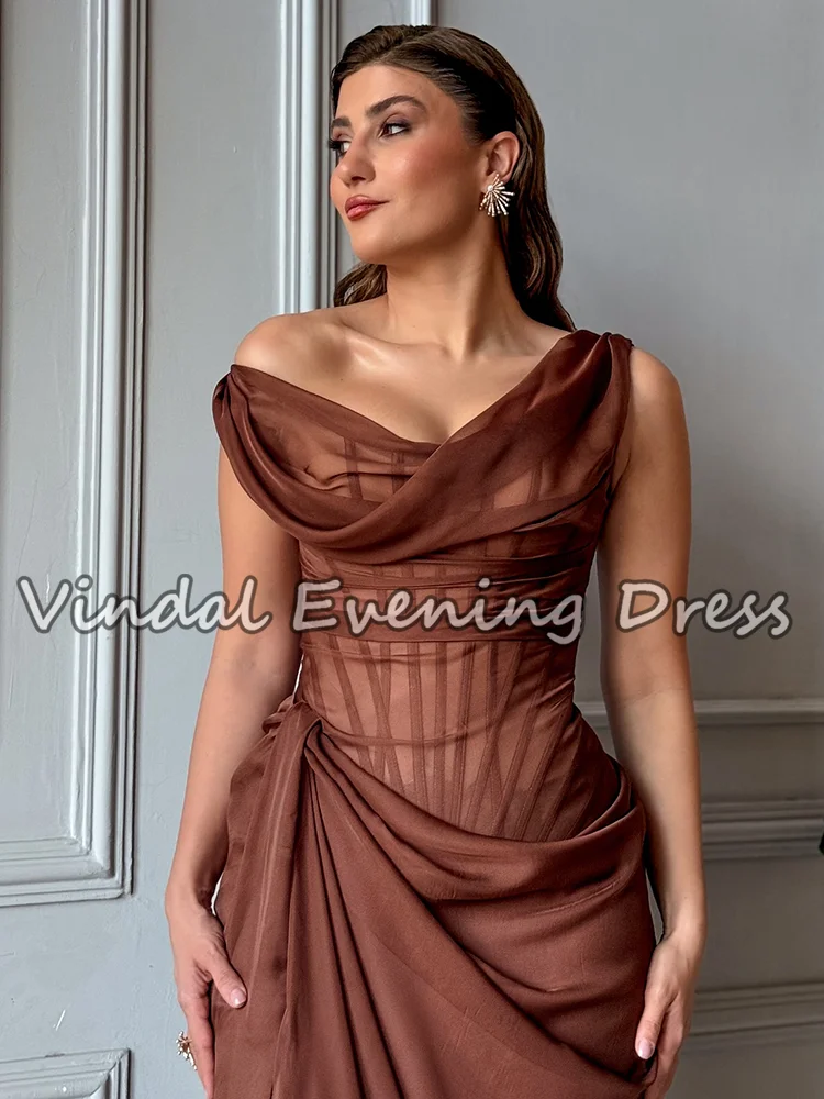 فستان سهرة بحورية البحر من الشيفون البني من Vindal للنساء ثنيات أنيقة فستان حفلات طويل مثير شفاف على الرغم من فستان الحفلات الرسمية حسب الطلب #2