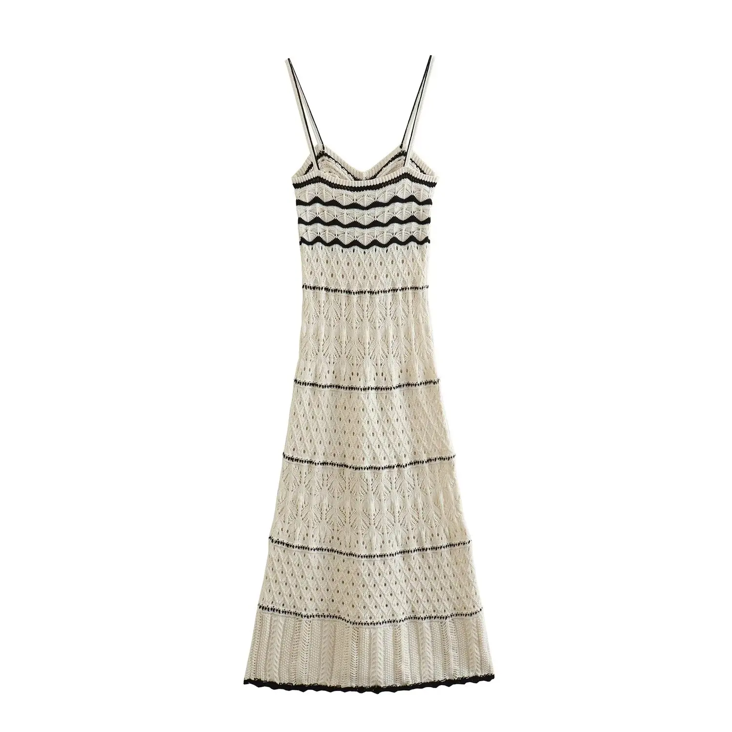 تنورة نسائية طويلة بحمالة مفرغة فرنسية محبوكة ، فستان مزاجه ، على الطراز الأوروبي والأمريكية ، موضة جديدة ، الصيف ،