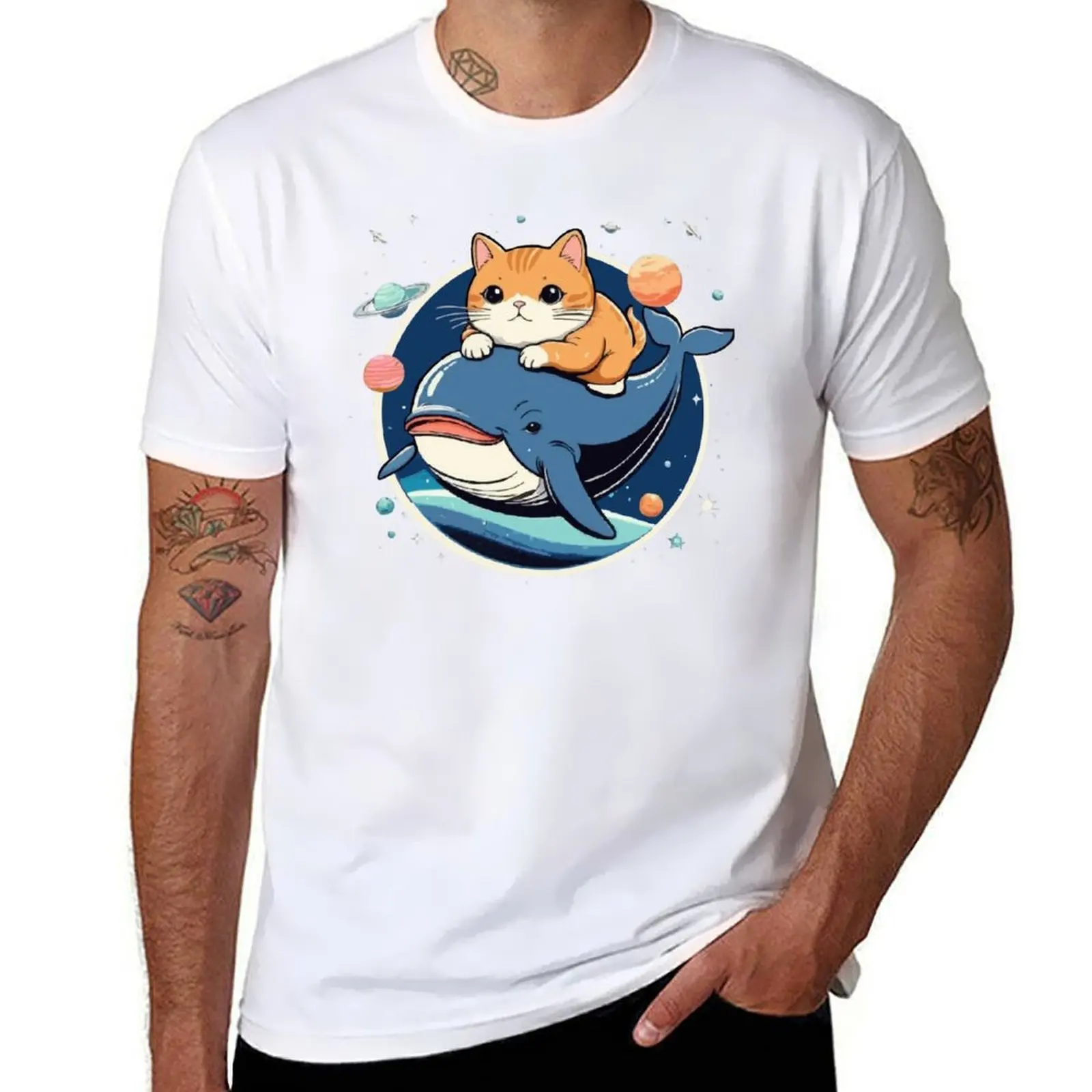 

Cat Riding Space Whale T-Shirt t shirts for man pack cotton anime t shirts for man T-Shirt