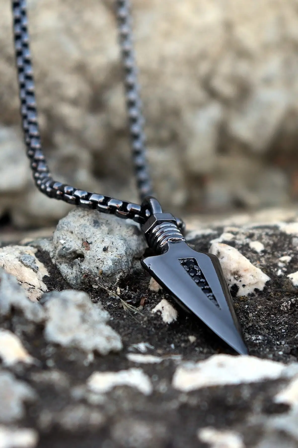 Triangle Arrowhead Men's Black Necklace stylish design trend product quality suitable for many styles Chain Length 60 Cm