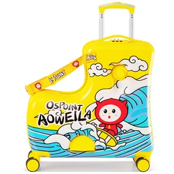 Suitcase Can Sit to Ride Trolley Luggage 20 24 inch Cartoon Baby Children's Travel Bags Suitcase on Wheels Tide Kids Luggage