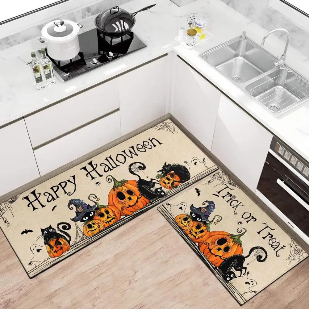 Halloween Rug Set Anti-fouling Halloween Mat Halloween Party Decoration Set 2 Super Absorbent Pumpkin Ghost for Quick-drying