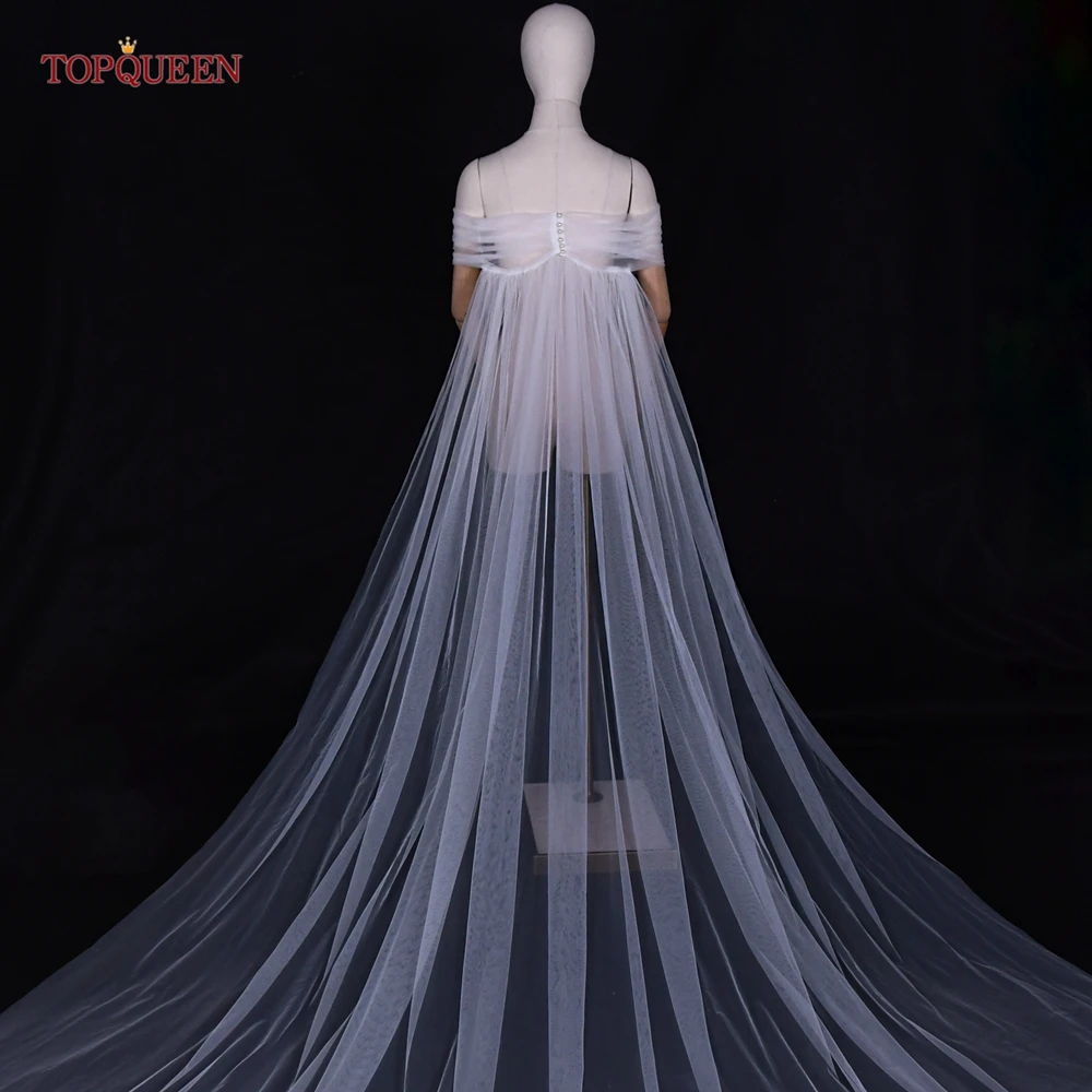 TOPQUEEN VG87 Lovely Women's Wrap Chest Shawl 3M Long Tulle Bridal Wedding Dress Cape Evening Cloak customizable