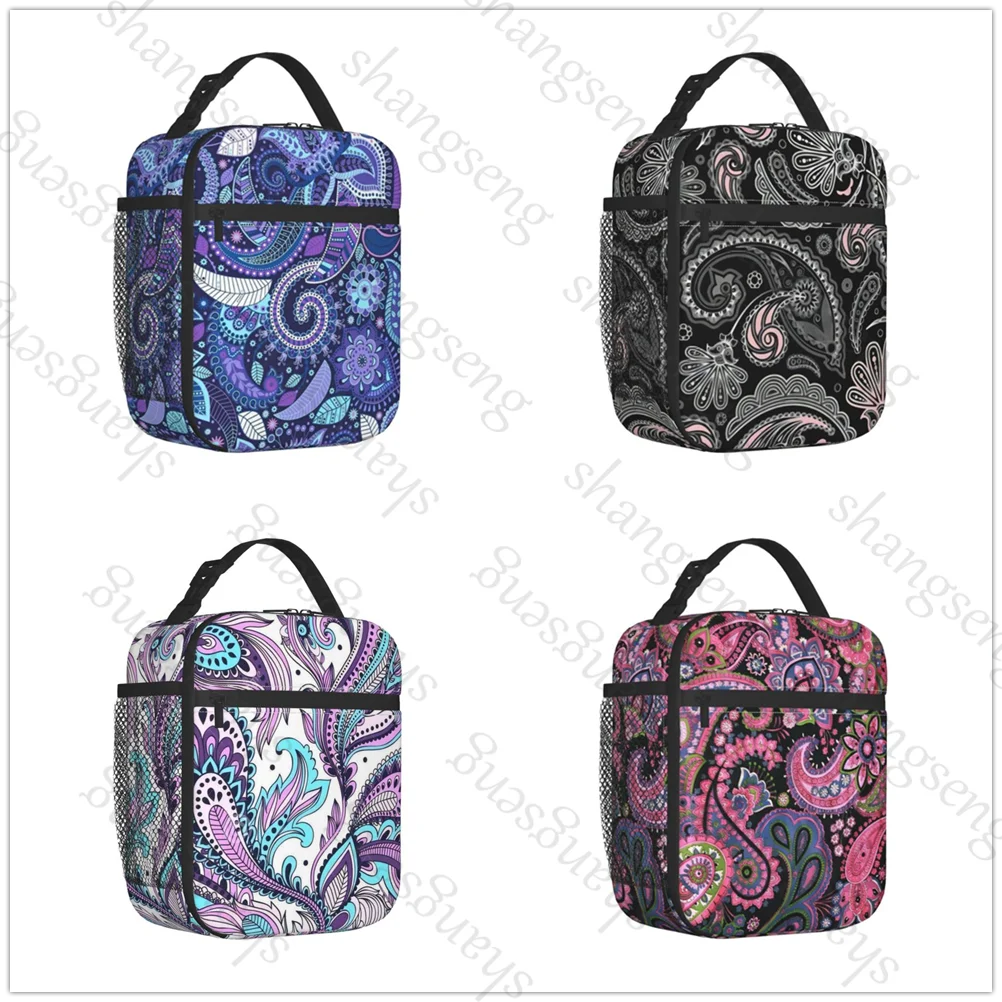 

Vintage Paisley Printed Insulated Thermal Bag Lunch bag Foods Drink Storage Leakproof Picnic Camping Bags Outdoor Box beach