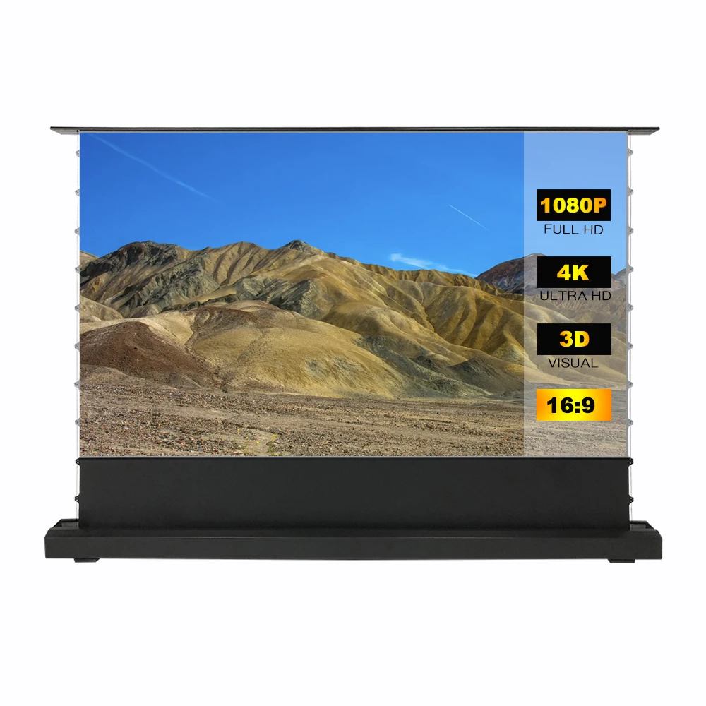 High Quality 120-Inch 4K Motorized Floor Rising Projector Screen Ambient Light Rejection 16:9 Compatible Short Throw Portable