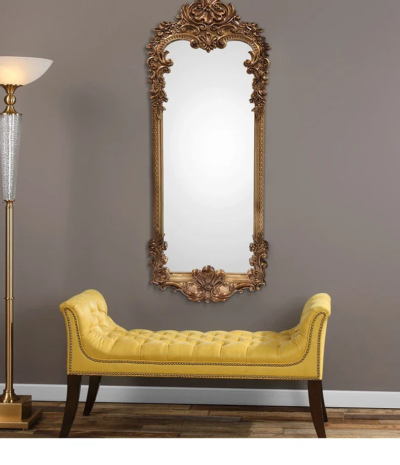 

European-Style Handmade Carved Wall-Hanging Mirror Entrance Wall Hanging Decorative Mirror Retro Half-Length Dressing Mirror