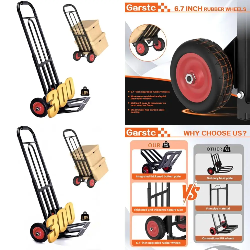 

300 lbs Capacity Heavy-Duty Hand Truck Dolly with Solid Wheels, Sturdy Frame for Home & Commercial Use - Portable and Compact
