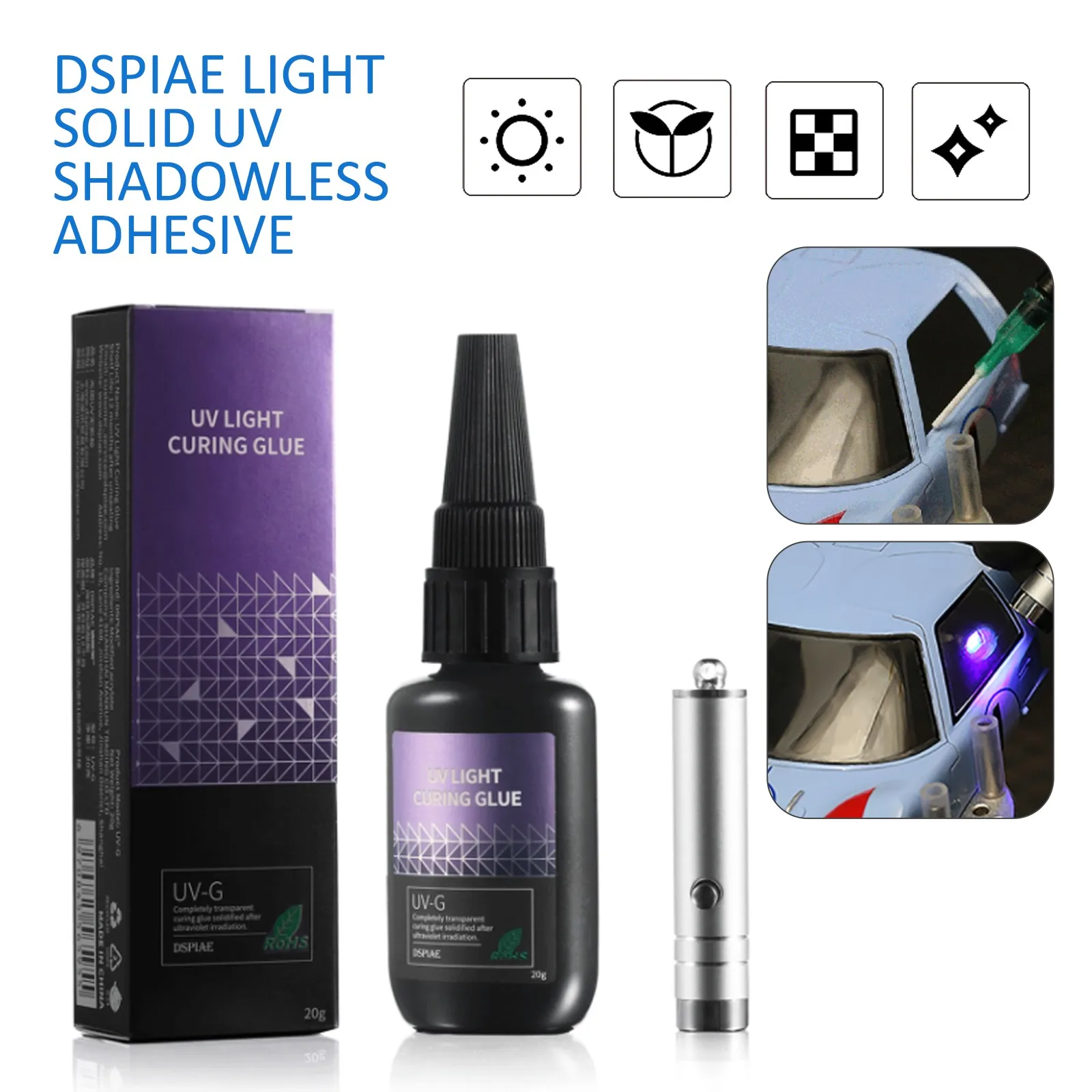 

DSPIAE UV Light Curing clear glue Solid Shadowless Adhesive UV-G UV-GT UV-GS touch dry 1min 200-400nm