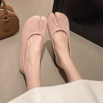 日式忍者鞋女款舒適真皮平底分趾樂福鞋女瑪莉牛仔莫卡辛鞋女士芭蕾舞鞋 10 最佳銷售 女士平底鞋 - №9