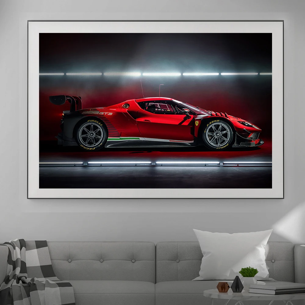 Modern Luxury Racing 296 GT3 Canvas Painting Sports Car Poster Print Supercar Club Wall Art Mural Living Room Home Decoration