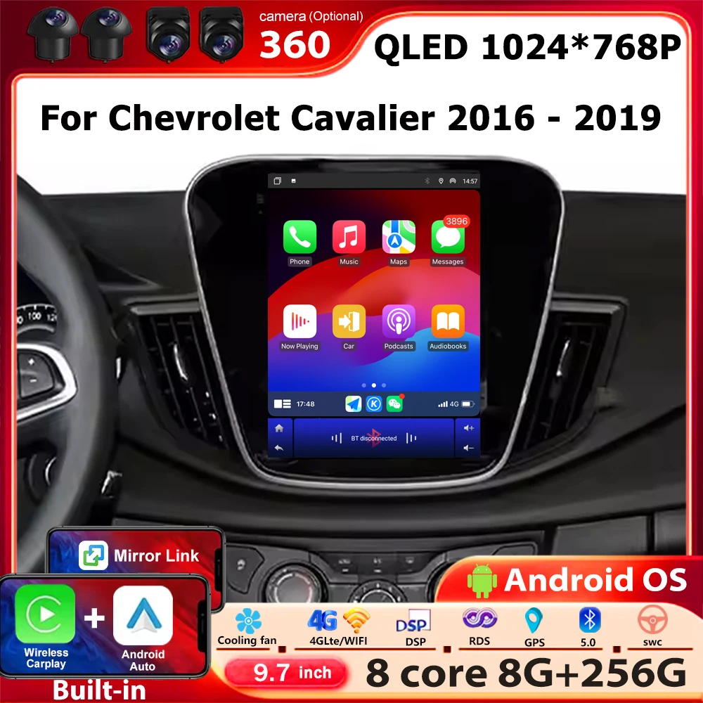 Reproductor de vídeo Multimedia para Radio de coche, pantalla táctil de navegación GPS para Chevrolet Cavalier 2016 - 2019 Android 16 Auto Carplay 9,7''