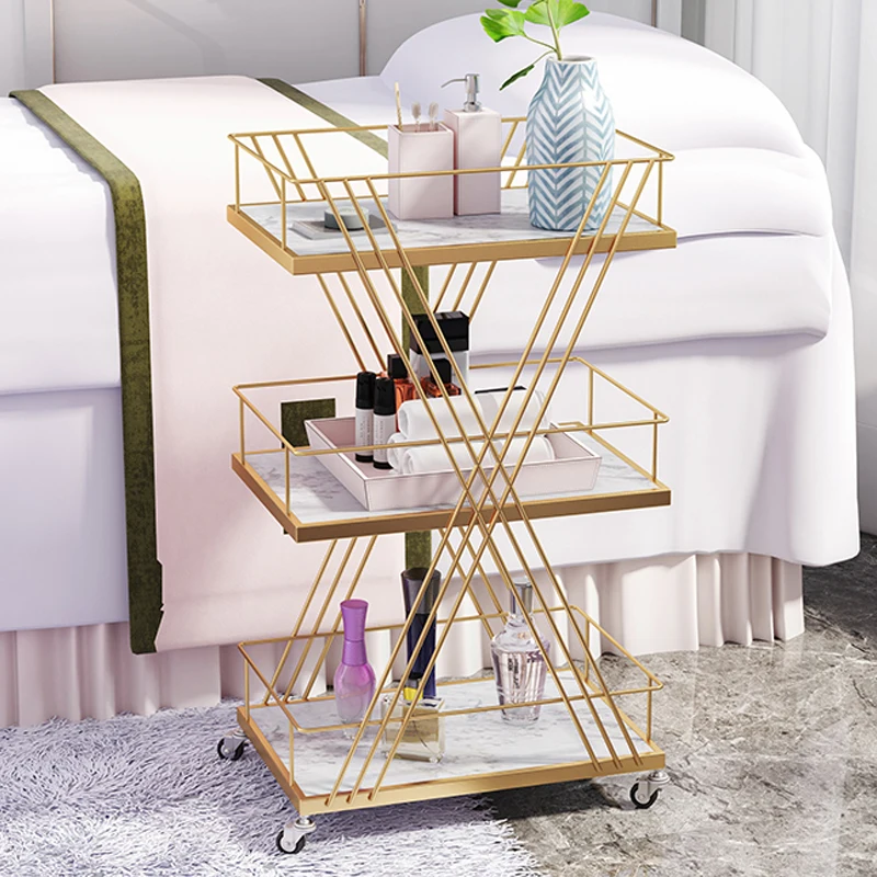 Fashion Beauty Cart Nail Art Tattoo Tool Trolley 3-Layer Hairdressing Trolley High Fence Barber Cart Versatile Organizer