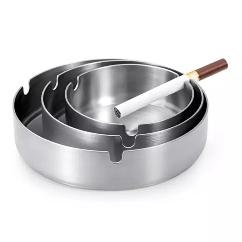 Customizable Round Stainless Steel Cigarette Ashtray Portable Tabletop Silver Metal Ash Tray for Smoker Fly Ash Proof