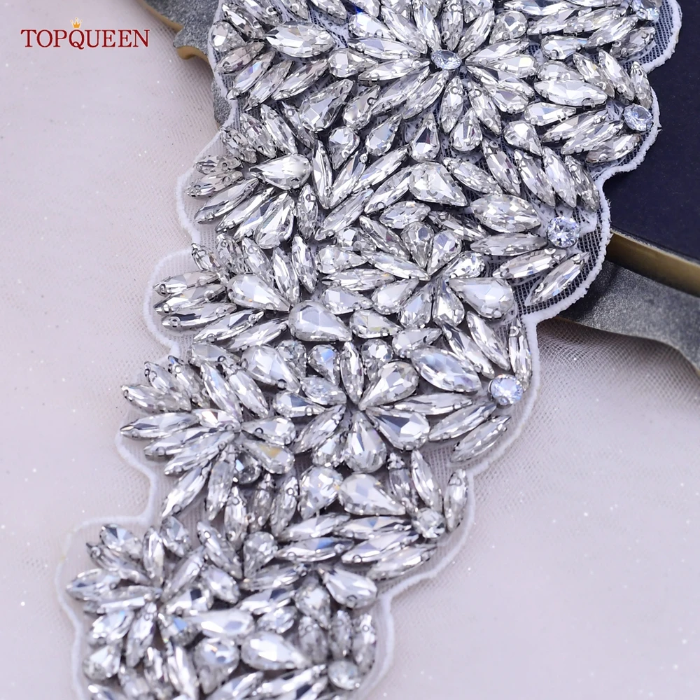 Topqueen S55 Zilver Dames Luxe Riem Volledige Shiny Rhinestone Dames Brede Sjerp Satijnen Lint Stones Wedding Bridal Accessoires