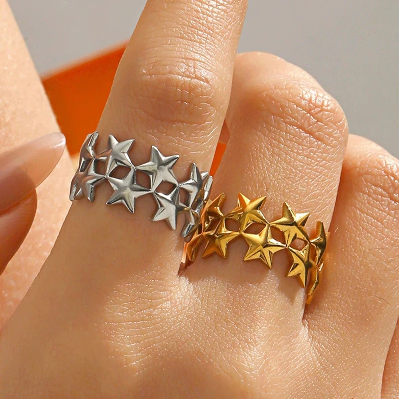 Offener Sternring aus Edelstahl für Damen und Herren, exquisiter Vintage-Doppelschicht-Zeigefingerring, lässiger, vielseitiger Schmuck, Geschenk 2026