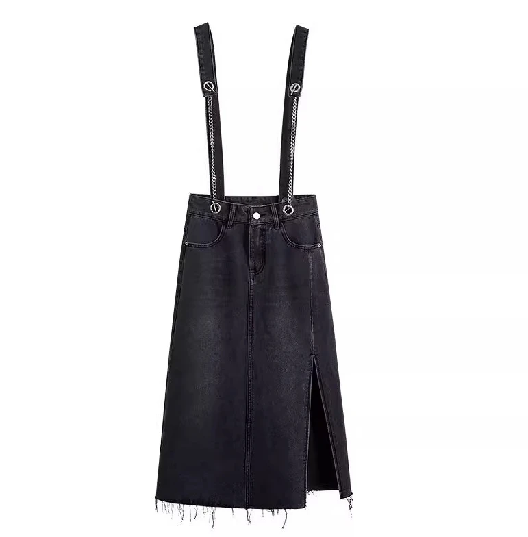 Large Size Women's 2XL-6XL Sweet Elegant Loose Split Denim Strap Dress Summer High Waist New A-line Fashion Versatile Dresses