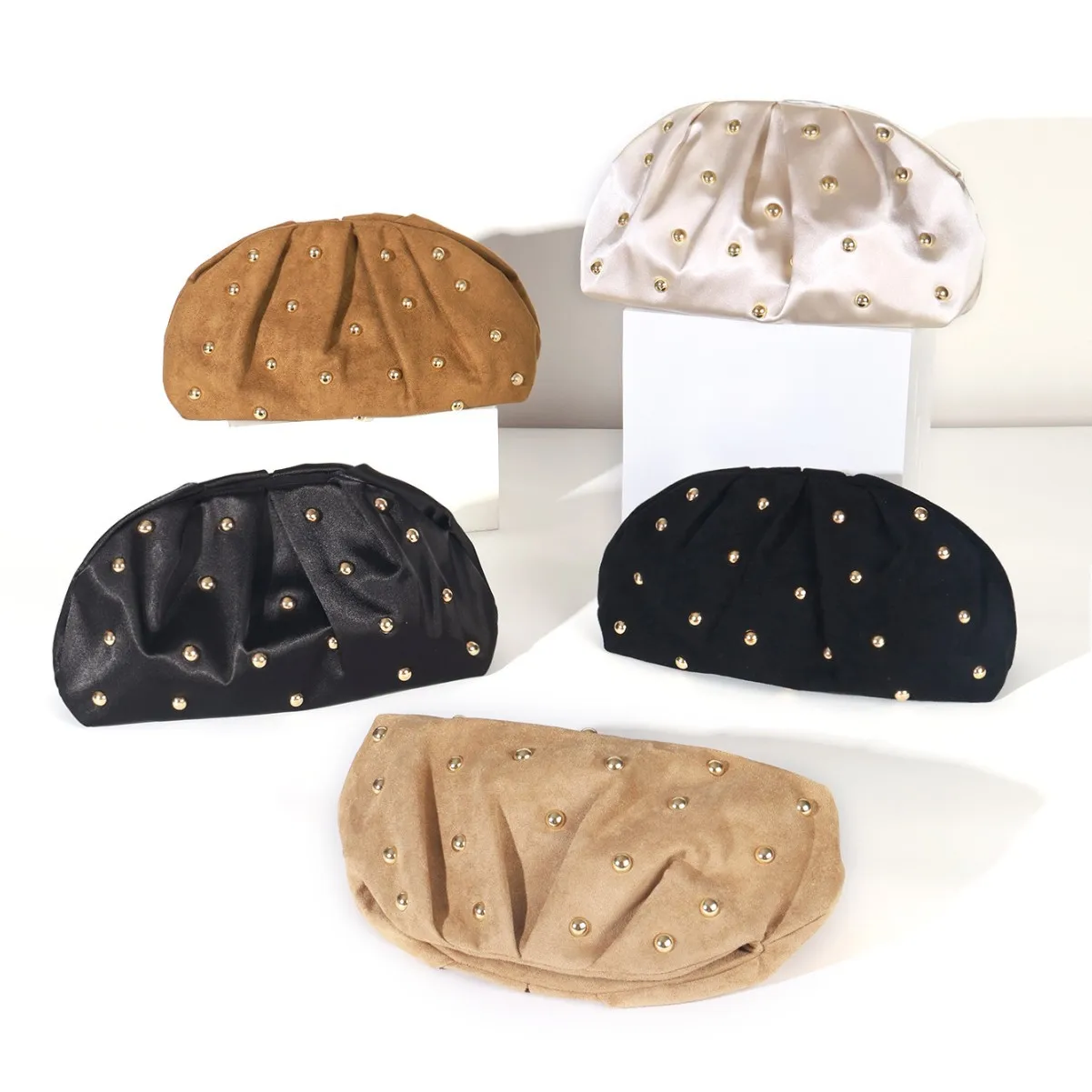 

Autumn and winter new viral trends bead pleated dumpling cloud bag, versatile women's satin silk hand dinner bag