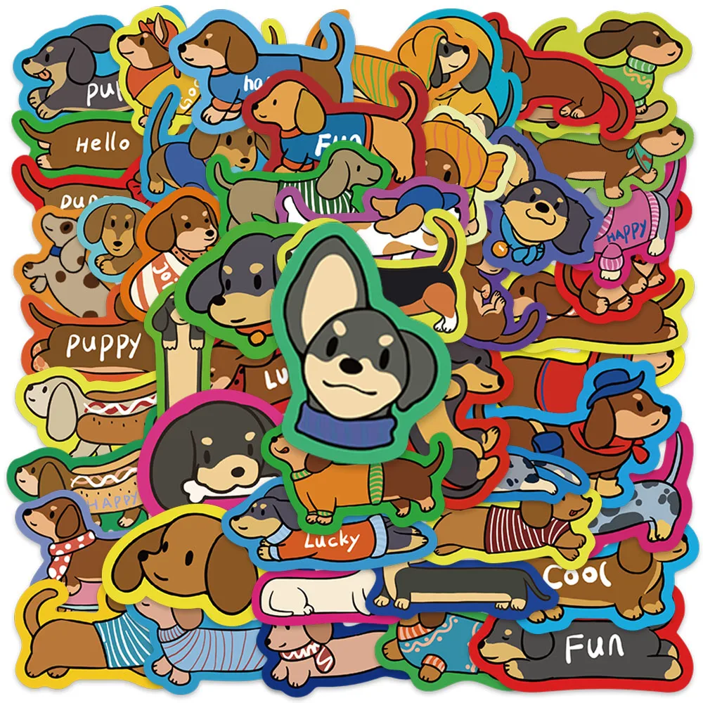 

50pcs Vinyl Laptop Decals Cute Cartoon Puppy Dachshund Dogs Stickers For Luggage Guitar Phone Diary Waterproof Vinyl Graffiti