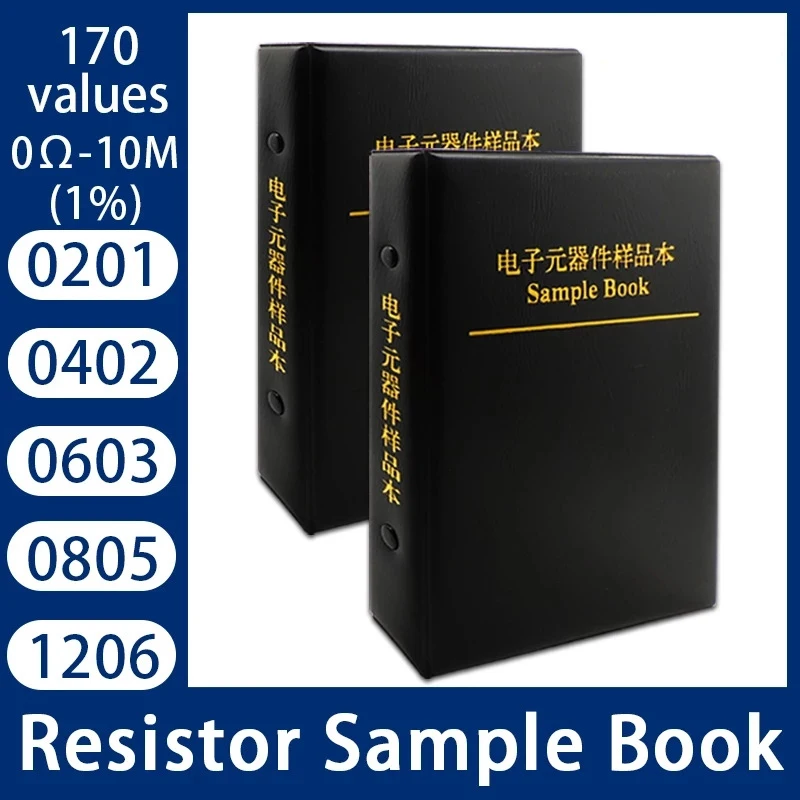 Livro da amostra do componente do pacote do capacitor, livro do capacitor do resistor, 170 valores, 0603, 0805, 1206, 1% precisão, 1PC