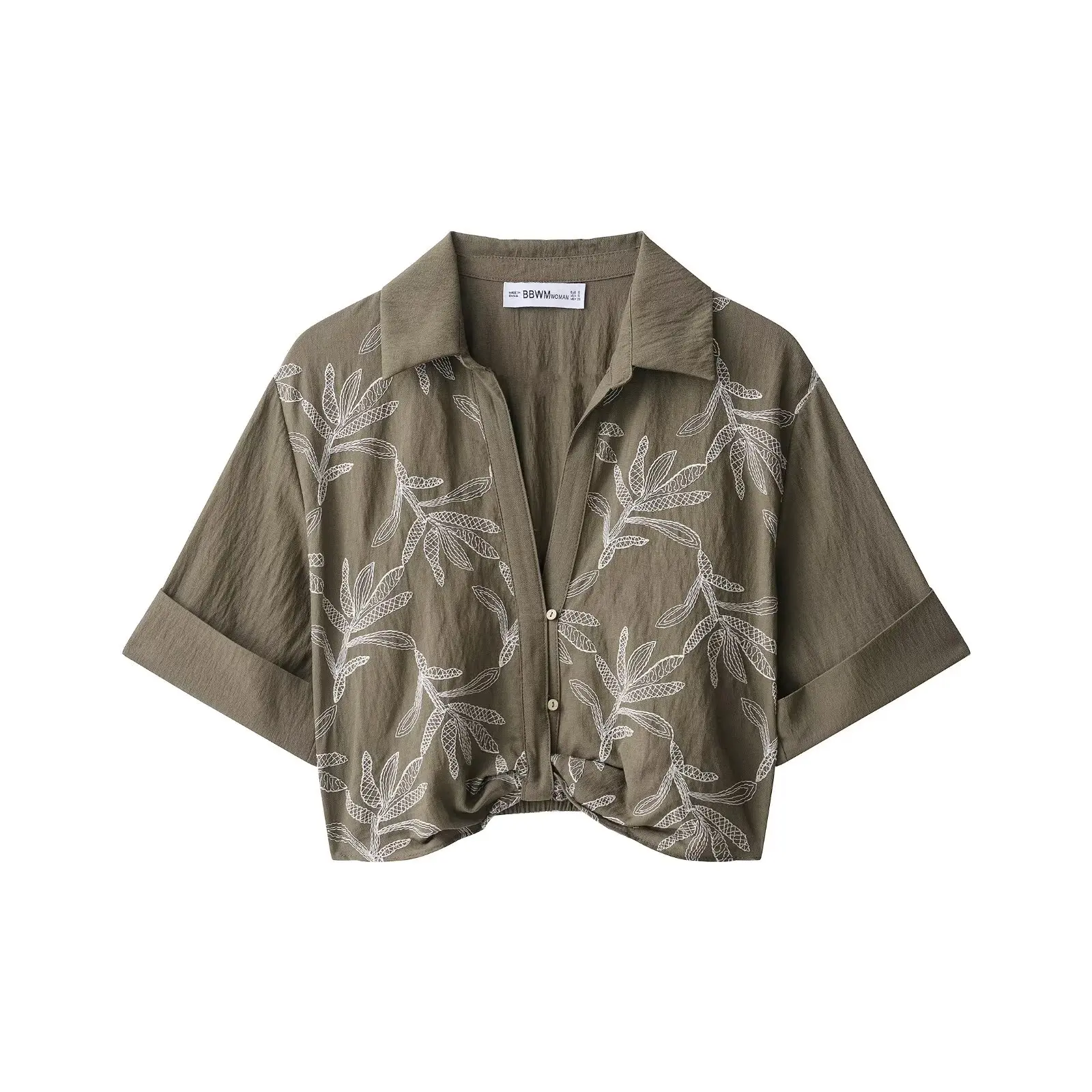 Retro Military Green Elegant Women's Suit Embroidered Short-Sleeved Shirt + Zipper-Fastened Slim-Fit Mini Skirt 2025 Casual Suit