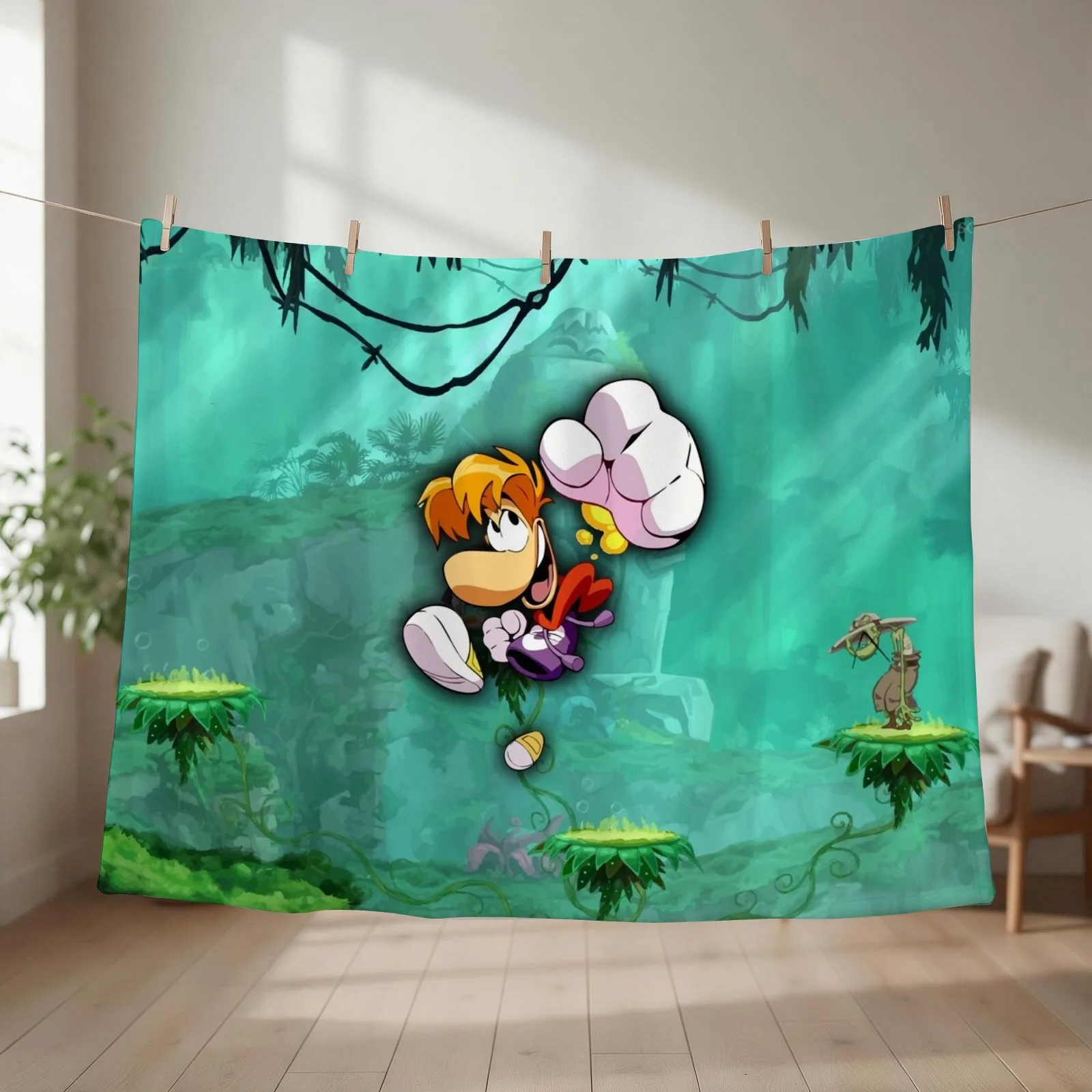 Rayman Jumping Background Throw Blanket couch cozy soft plush fuzzy picnic outdoor blanket