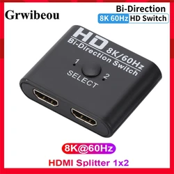 8K 60Hz HDMI-Compatible Switch Splitter Bi-Direction 1x2/2x1 HDMI Switch 4K Switcher for PS4/3 TV Box Projector Switcher Adapter