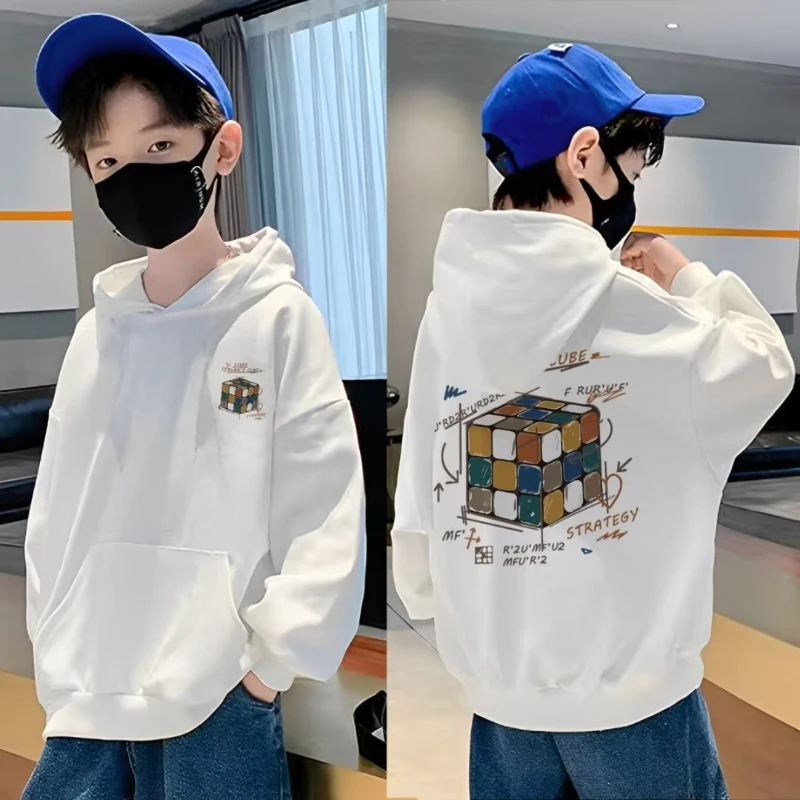 Spring & Autumn Boys Hoodies Sweatshirts Fashion Personality Rubik's Cube Print Hoodies Children's Clothing Pullover Sweatshirs